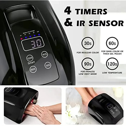 90W Rechargeable Nail Lamp – Cordless LED UV Light for Acrylic Nails, Wireless Manicure Machine with Mirror Bottom