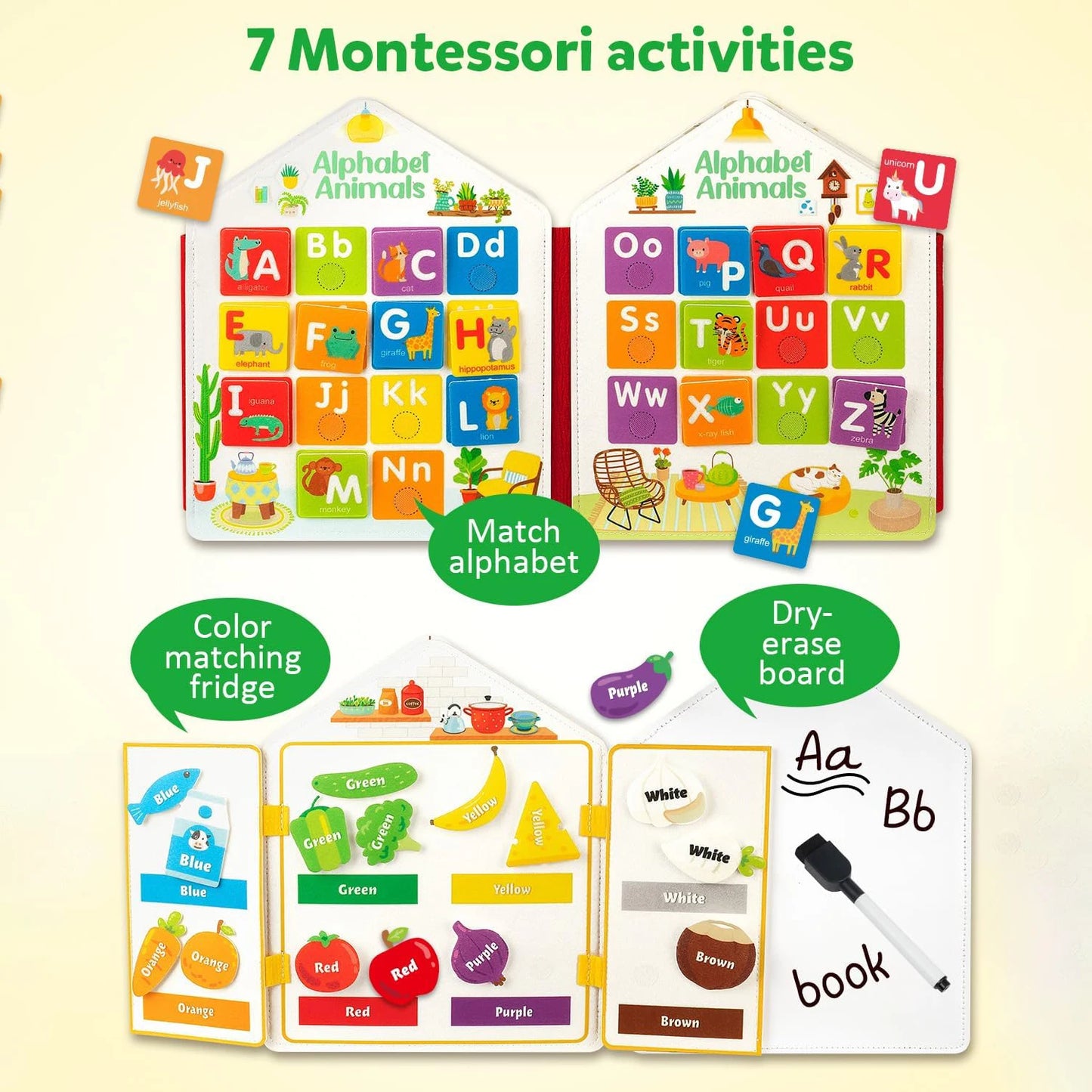 Toddler Felt Montessori Busy Book – Sensory Activity Boards, Fine Motor Skills, Quiet Book Educational Toy for Preschool