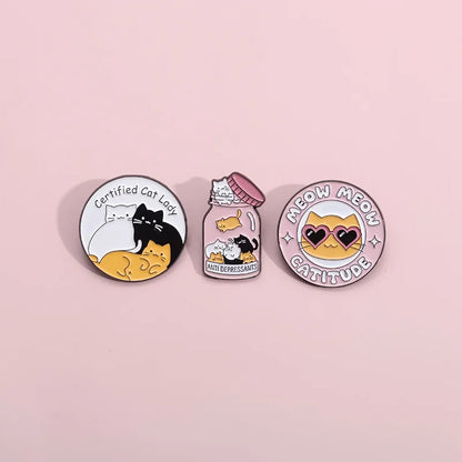 Anti-Depressant Cats Enamel Pin – Cute Cat Jar Brooch Badge for Mental Health Awareness, Cat Lovers & Gift Jewelry