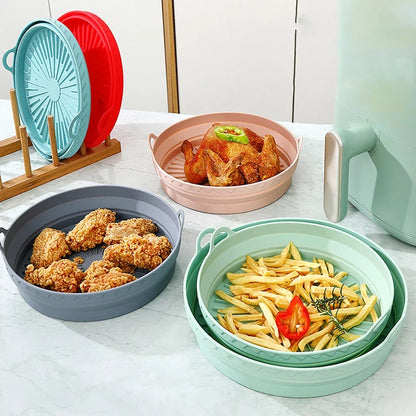 Silicone Baking Tray 20/23cm - Foldable Heat-Resistant Air Fryer Pan Food Grade Cake Mold for Baking & Cooking