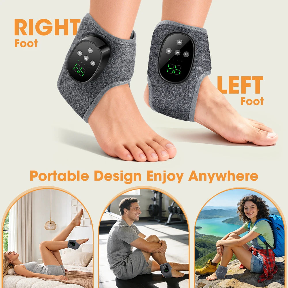 Electric Heated Foot Massager - Cordless Vibration Ankle Wrap for Home & Office Relaxation