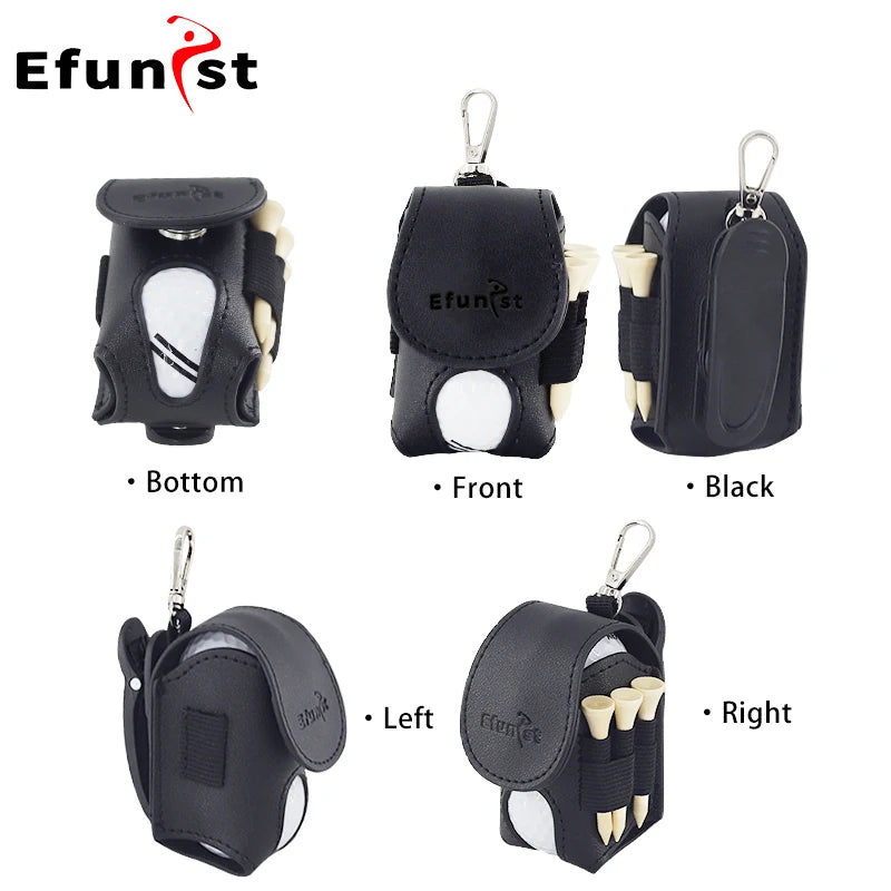 Efunist Golf Small Waist Bag with Magnetic Closure – PU Golf Ball Storage, Includes 3pcs 54mm Tees & Portable Clip Holder for Double Balls