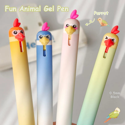 4-Piece Cute Animal Gel Pen Set - 0.5mm Quick-Drying Black Ink Pens with Baby Chicken & Penguin Designs
