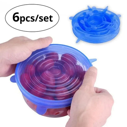 6PCS Reusable Silicone Stretch Lids – Multifunctional Food Bowl Covers for Fresh-Keeping Fruits & Vegetables