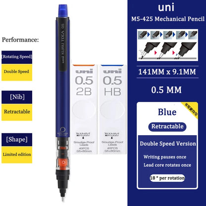 UNI KURU TOGA M5-452 Mechanical Pencil 0.5mm – Rotating Lead Automatic Pencil for Continuous Writing & Sketching