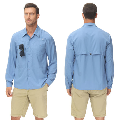 Men’s UPF 50+ Fishing Shirt - Lightweight Long Sleeve Tactical Button Down with Breathable Mesh Back