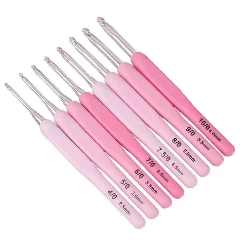 Ergonomic Crochet Hook Kit: 9pcs Soft Handle Aluminum Hooks Set | 8 Sizes for DIY Crafts, Knitting, Crocheting - Complete Crochet Supplies