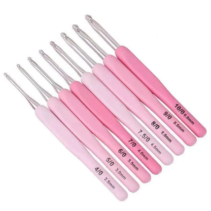 Ergonomic Crochet Hook Kit: 9pcs Soft Handle Aluminum Hooks Set | 8 Sizes for DIY Crafts, Knitting, Crocheting - Complete Crochet Supplies