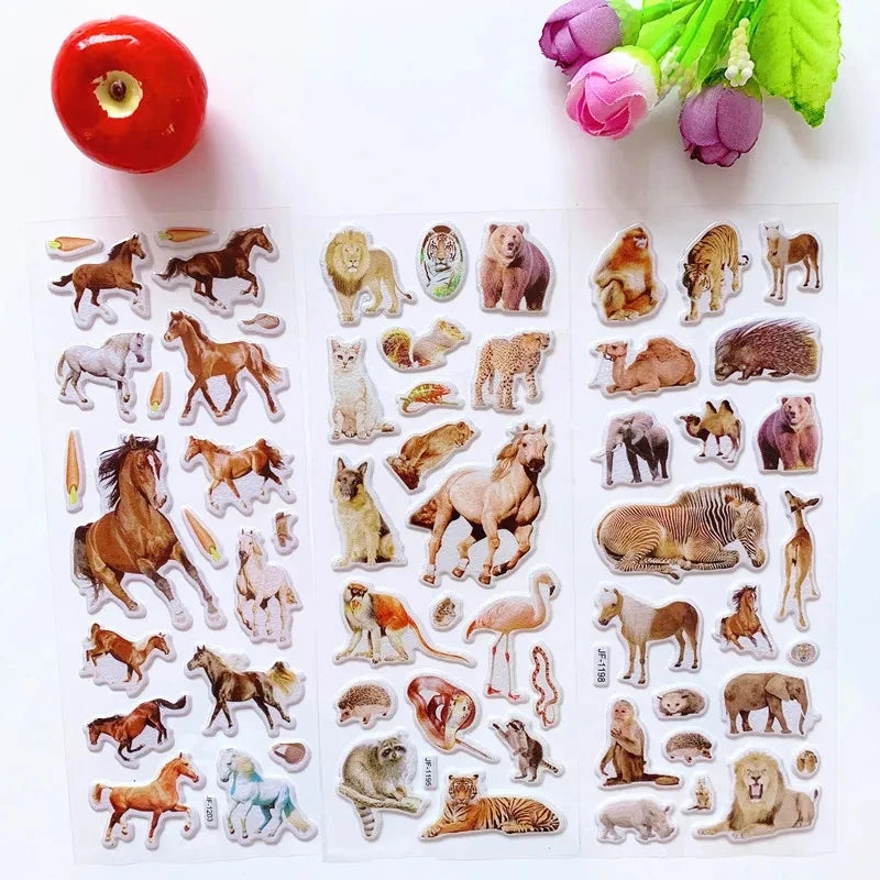 10-Sheet 3D Puffy Animal Stickers - Cute Scrapbook Decorations and Fun Holiday Birthday Gifts for Kids, Boys and Girls