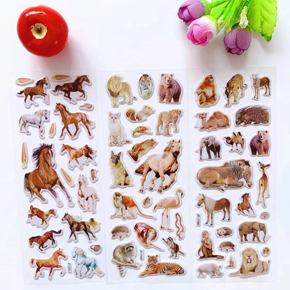 10-Sheet 3D Puffy Animal Stickers - Cute Scrapbook Decorations and Fun Holiday Birthday Gifts for Kids, Boys and Girls