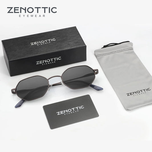 ZENOTTIC Retro Small Polygon Polarized Sunglasses — Metal UV400 Anti-Glare Shades for Men & Women, Driving & Outdoor Eyewear