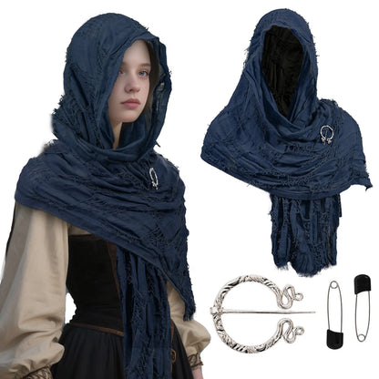 Medieval Pirate Hood Scarf – Retro Black, Brown & Green Cloak Wrap for Renaissance, Halloween & Masquerade Costume