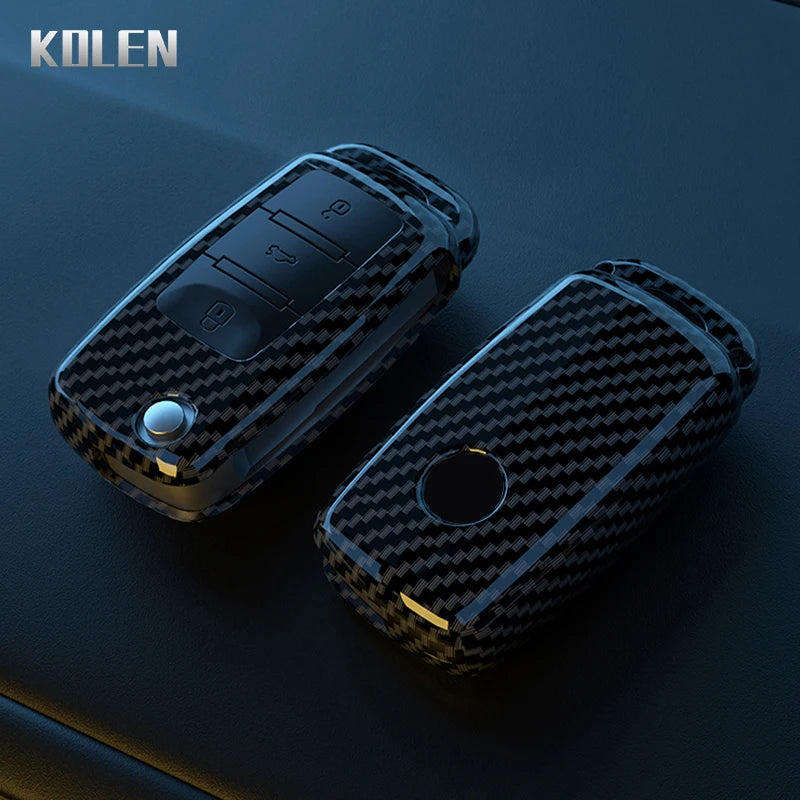 ABS Carbon Fiber Car Key Case Cover for VW, SEAT & Skoda – Fits Polo, Golf, Passat, Beetle, Tiguan, Leon, Altea, Octavia, Kodiaq