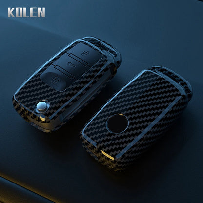 ABS Carbon Fiber Car Key Case Cover for VW, SEAT & Skoda – Fits Polo, Golf, Passat, Beetle, Tiguan, Leon, Altea, Octavia, Kodiaq
