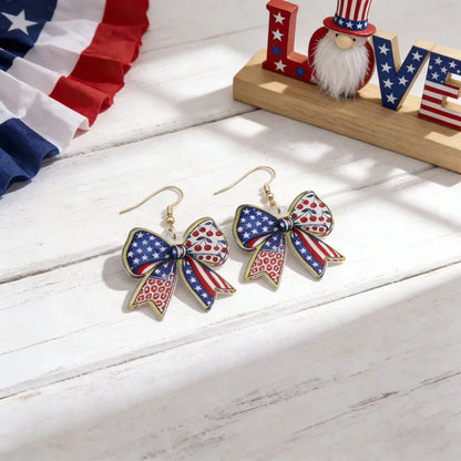 Independence Day Patriotic Earrings - Acrylic American Flag Style Jewelry for Holiday Events