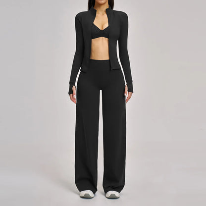 Women’s 2/3PCS Yoga Set – Long Sleeve Sports Bra & High Waist Leggings Gym Workout Tracksuit Fitness Athletic Wear Outfit