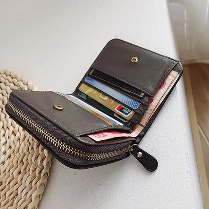 Women’s Small PU Leather Zipper Wallet with Coin Purse – Cute Plaid Mini Korean Card Holder, New Arrival