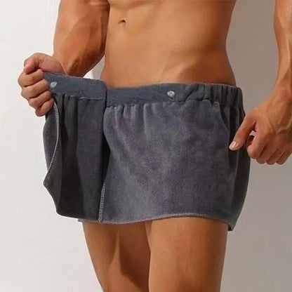 CLEVER-MENMODE Sexy Microfiber Pajamas - Nightwear Short Towel Pants with Side Split Bathrobe Culottes - Soft and Thick Sleep Bottoms
