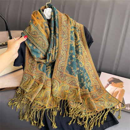 Luxury Autumn Cashmere Pashmina Shawl – Warm Winter Scarves for Women, Printed Cotton Foulard Stole Scarf 2023