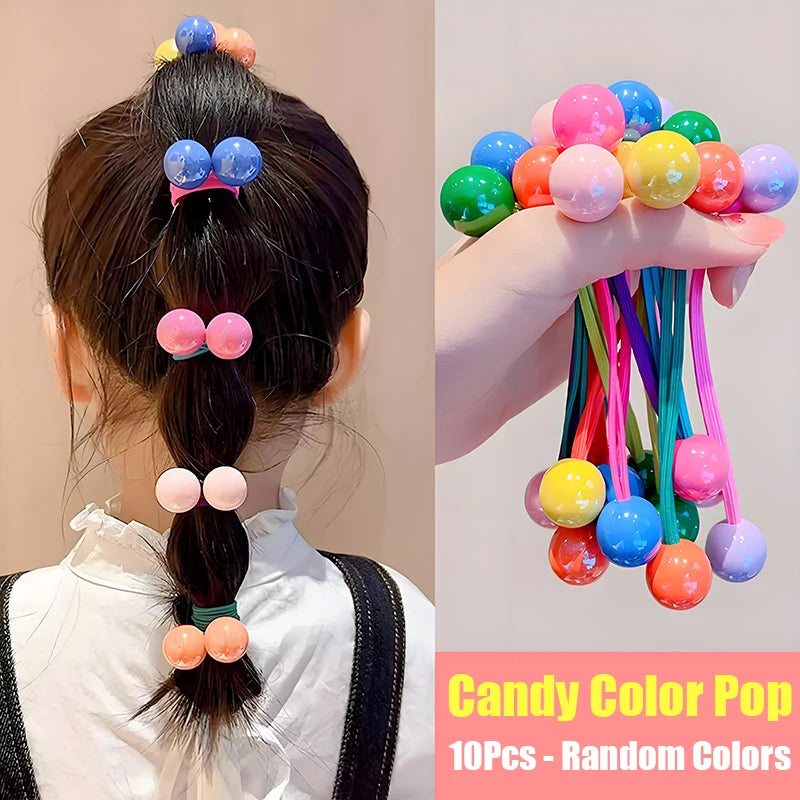 Candy Color Beaded Hair Ties for Girls - Cute Princess Elastic Ponytail Holders for Kids, Babies, and Colorful Everyday Hairstyles