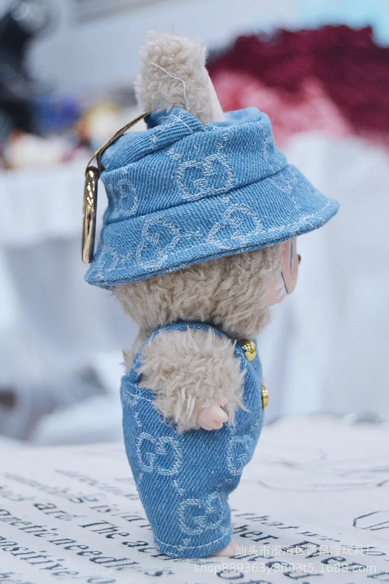 17cm Labubu Doll Clothes – Cowboy Party Outfit with Strap Pants & Fisherman Hat – Only Clothes, Hot Sale