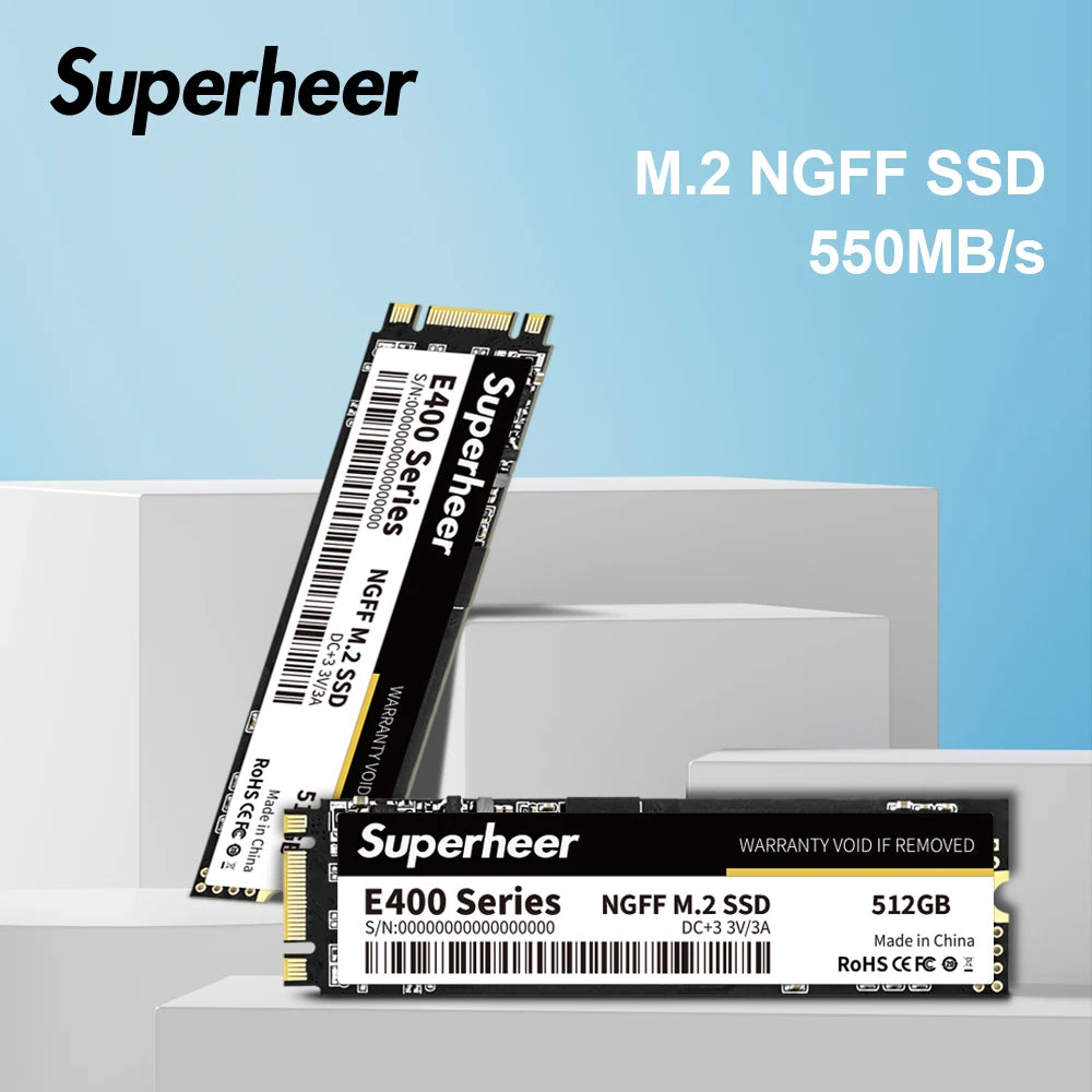 SUPERHEER M.2 SATA SSD – 512GB SATA3 Solid State Drive, 128GB/256GB/1TB/2TB NGFF 2280 Hard Disk for Laptop & Notebook