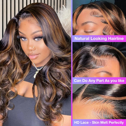 1B30 Highlight Blonde Body Wave Wig – 13x4 HD Lace Frontal, Pre-Plucked Brazilian Human Hair, 200% Density
