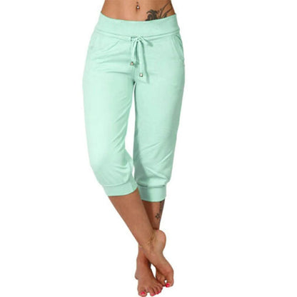 Women’s Cotton Linen Jogger Capris - Solid Color Summer Casual Pants with Double Pockets for Beach & Vacation Wear