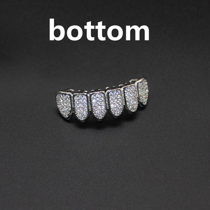 HipHop CZ Teeth Set – Unisex Gold & Silver Top/Bottom Mouth Caps, Removable Dental Fashion Jewelry
