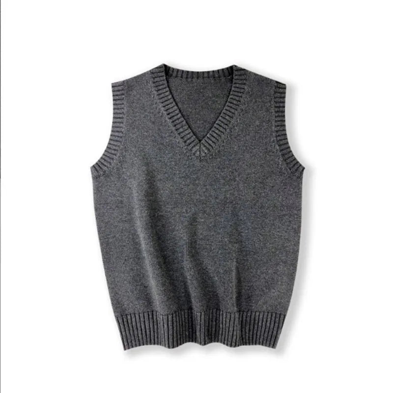 Unisex Sleeveless Sweater Vest – V-Neck Preppy Knitted Jumper for Women & Men, Retro Spring Fashion
