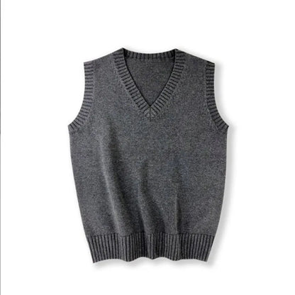 Unisex Sleeveless Sweater Vest – V-Neck Preppy Knitted Jumper for Women & Men, Retro Spring Fashion