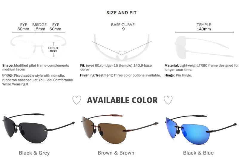 JULI Sports Sunglasses – TR90 Rimless Frame for Men & Women, Ideal for Running, Fishing, Golf, Surfing, and Driving, Model MJ8008