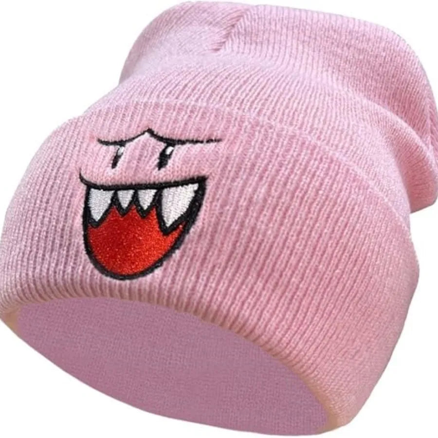 Cozy Happy Face Embroidered Knit Hat – Cute Warm Winter Beanie for Men, Perfect Christmas Gift
