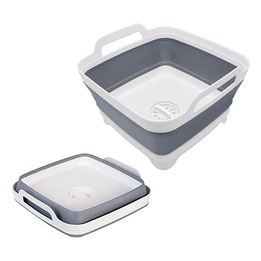 9L Collapsible Wash Basin - Portable Plastic Sink with Drain Plug for Vegetables, Fruits, Dishes & Storage
