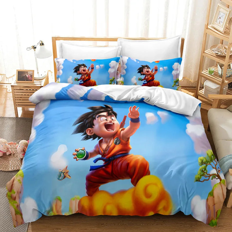 Goku Super Saiyan Dragon Ball Bedding Set – 2/3pcs Duvet Cover & Pillowcase 3D Anime Quilt Cover for Teens