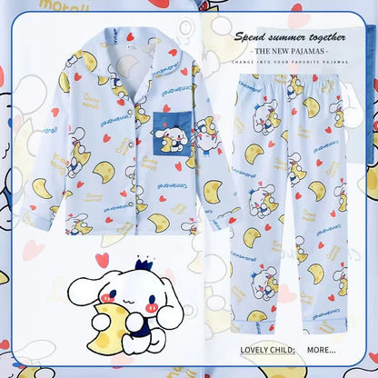 2pcs Kid's Cinnamoroll Pajamas Set - Long Sleeve Top & Pants, Kuromi Sanrio Print Loungewear for Girls