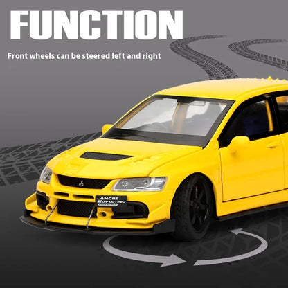 JDM 1:32 Mitsubishi Lancer Evolution IX — Diecast Metal Alloy Racing Car Model with Sound & Light, Right Rudder Gift