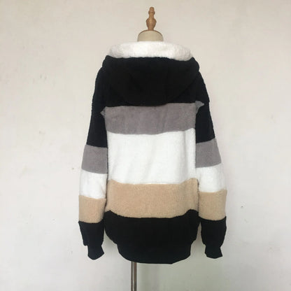 Oversized Jacket for Women – 2023 Autumn Winter Warm Plush Hooded Coat, Loose Fit Streetwear with Pockets