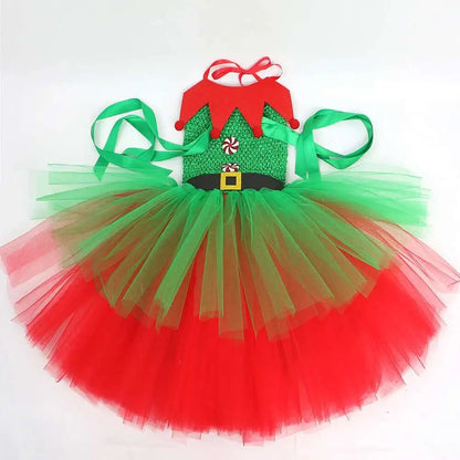 Red & Green Christmas Elf Costumes for Girls – Kids Xmas Fairy Dresses with Hat and Socks, New Year Festival Outfit