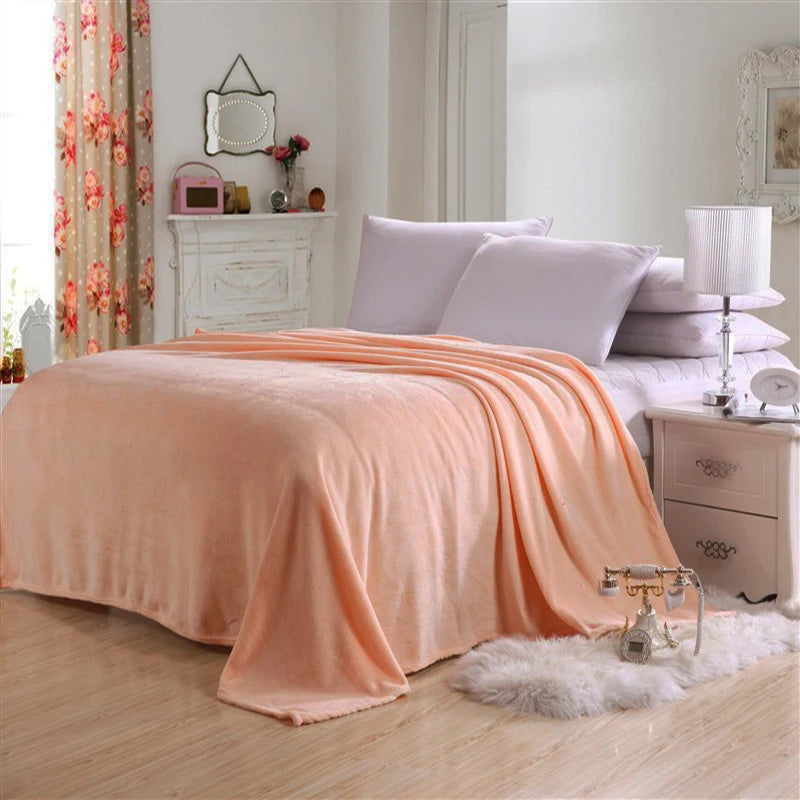 Winter Flannel Blanket – 230GSM Soft Solid Blue Coral Fleece Bedspread, Thin Warm Sofa Cover, Faux Fur Plaid Throw