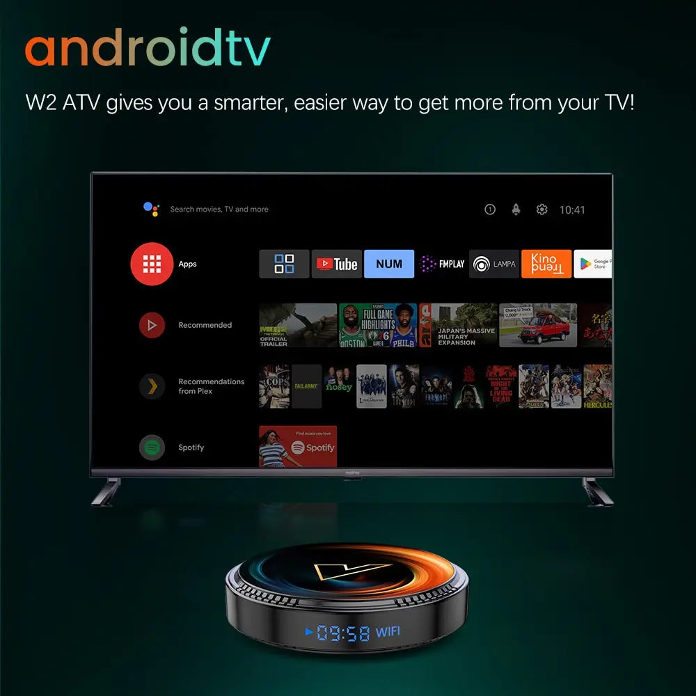 W2 ATV TV Box Android 11 – Amlogic S905W2, 4K AV1 Support, 2.4&5G Wifi, BT, Google Voice Remote, 2GB/16GB, 4GB/32GB, 64GB Smart TV Box