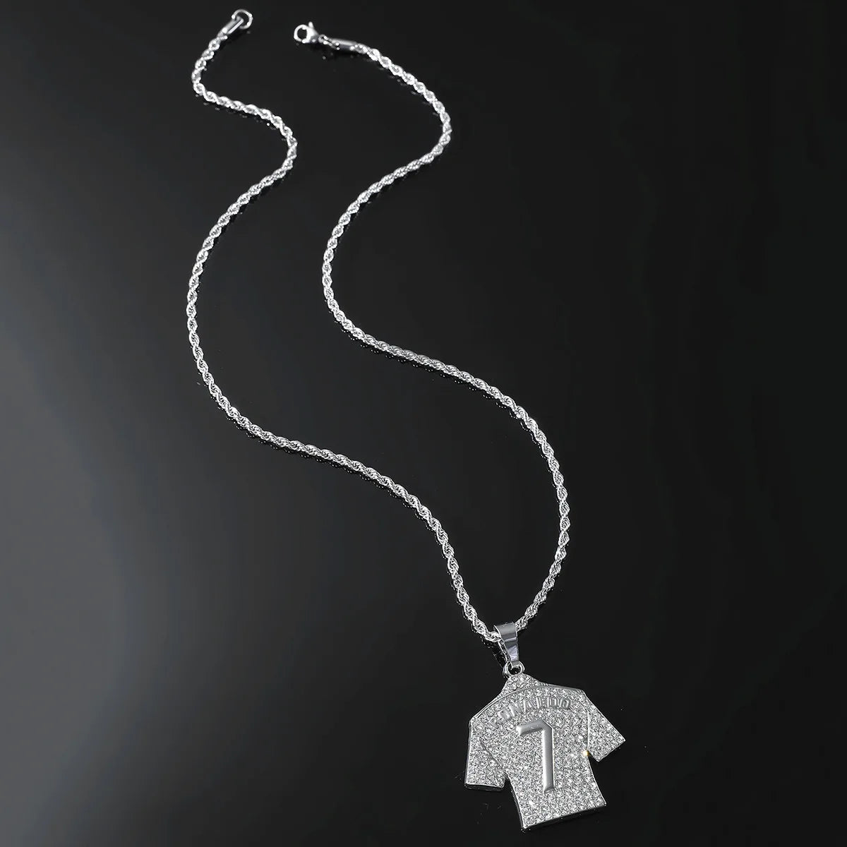 HNSP Cristiano Ronaldo CR7 Jersey Pendant Necklace – Full Zircon Chain for Men & Soccer Fans