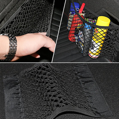 Universal Car Back Rear Trunk Organizer | Elastic Mesh Seat Net with Magic Sticker | Convenient Storage Bag Pocket for Auto Organization