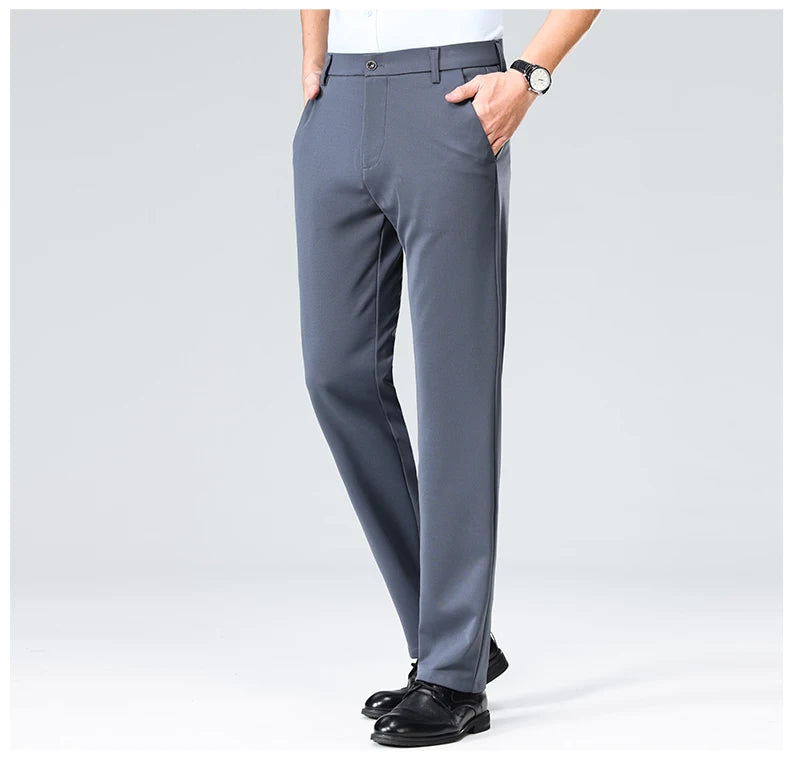 Men's Summer & Autumn Dress Pants – Thin Formal Work Trousers | Business Casual Black & Wine Red Long Pants
