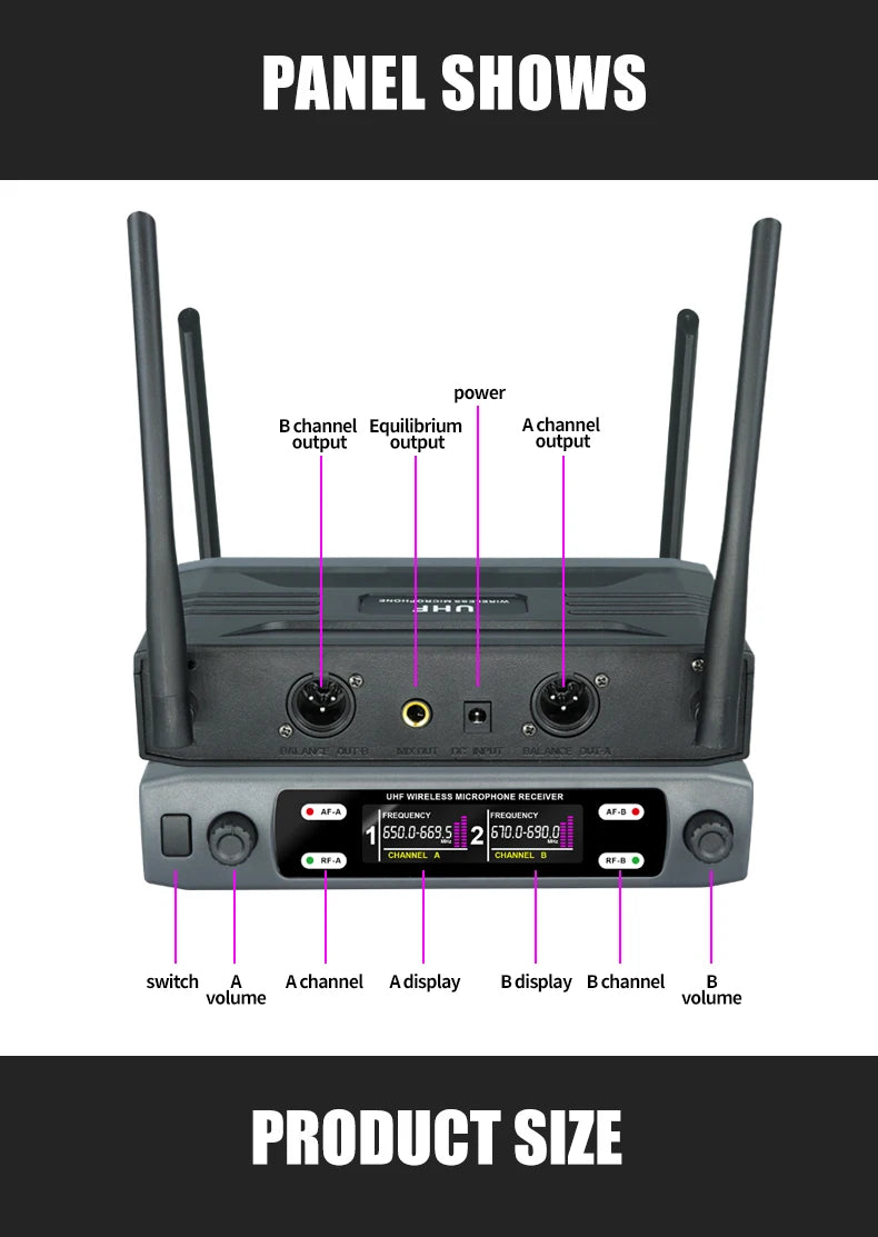 Wireless Handheld Microphone – Dual Channel UHF Dynamic Mic for Karaoke, Wedding, Party & Church Shows
