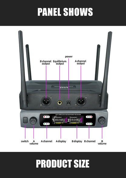 Wireless Handheld Microphone – Dual Channel UHF Dynamic Mic for Karaoke, Wedding, Party & Church Shows