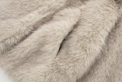 TRAF 2024 Women's Cropped Faux Fur Jacket – Chic Lapel Collar, Long Sleeve, Front Snap-Button Thick Coat