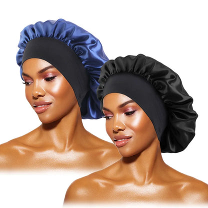 Women's Satin Wide-Brimmed Bonnet – Unisex Night Sleeping & Bathing Head Wrap with Elastic Band for Hair Care