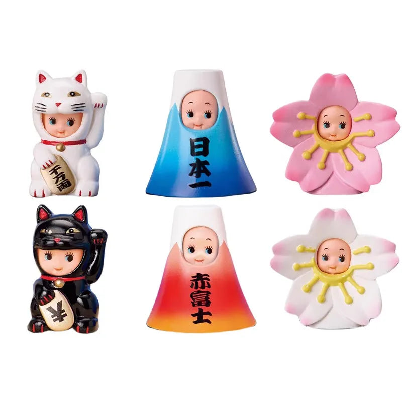 Kewpie Blind Box Dolls - Lucky Cat, Mount Fuji, and Cherry Blossom Collectible Ornaments
