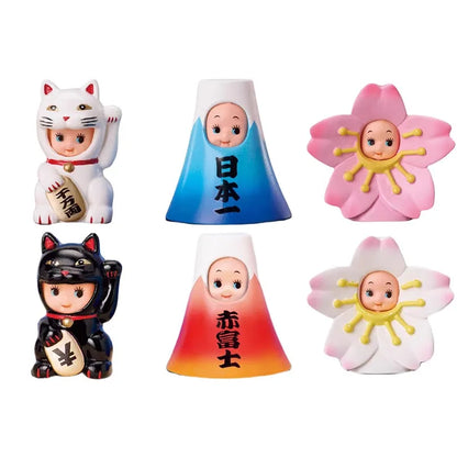 Kewpie Blind Box Dolls - Lucky Cat, Mount Fuji, and Cherry Blossom Collectible Ornaments